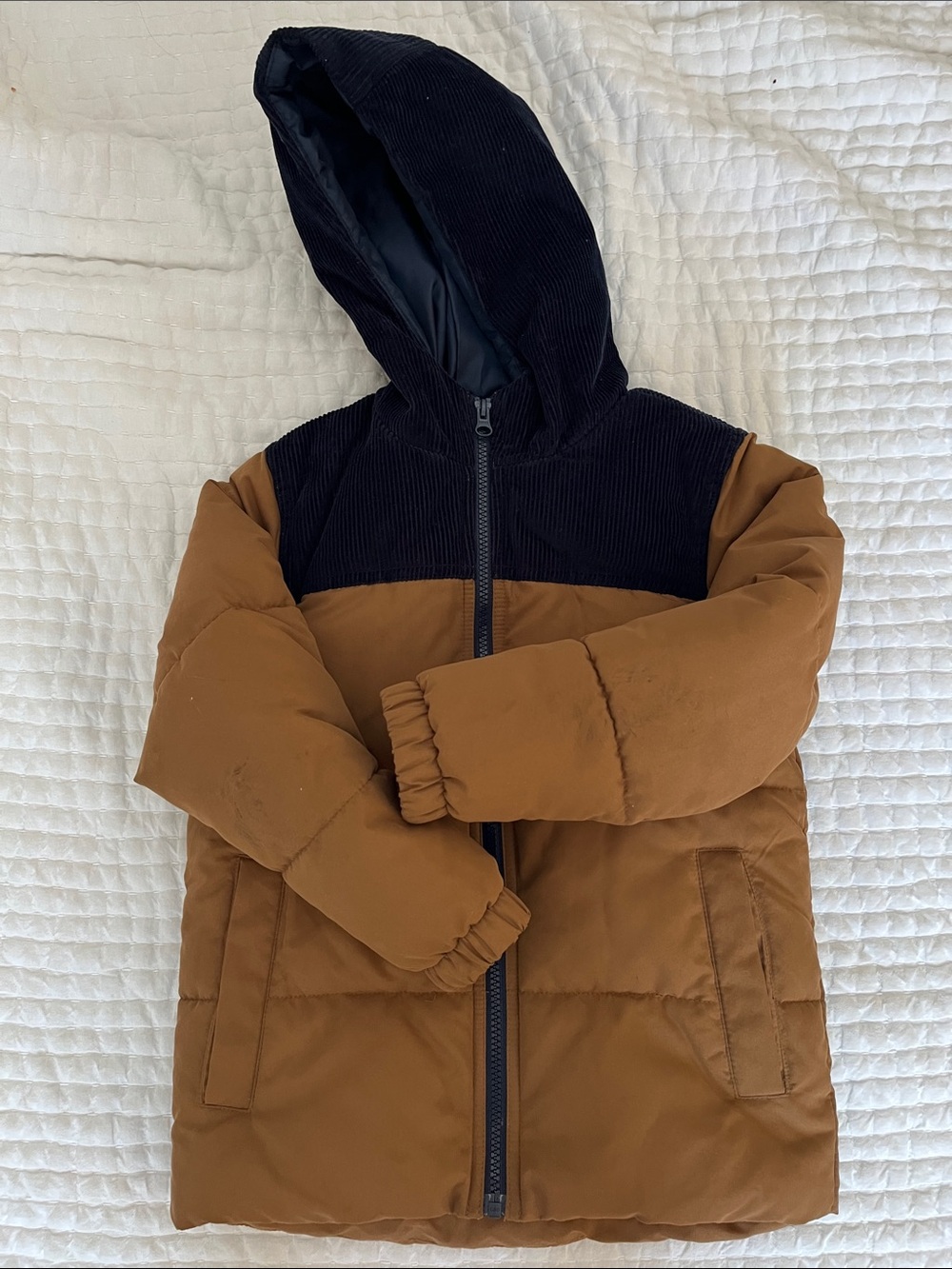 Old Navy Boys' Brown and Blue Hooded Puffer Coat